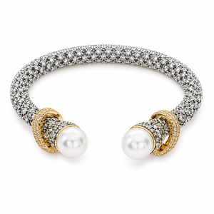 4K GOLD PLATED PAVED CRISSCROSS /CZPEARL CUFF BRACELET