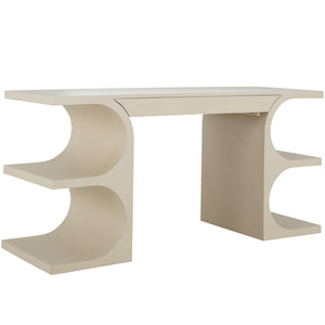 Erin Oak Wood Curved Legs Desk - 1 Drawer, Cerused White | Gabriella White - SCH-175420