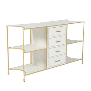 Jeanelle Oak Iron Unique Storage Console - White and Ivory | Gabriella White - SCH-175080