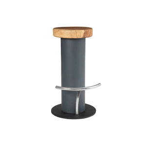 Concrete Bar Stool, Chamcha Wood Top, Stainless Steel Footrest | Phillips Collection - TH78368