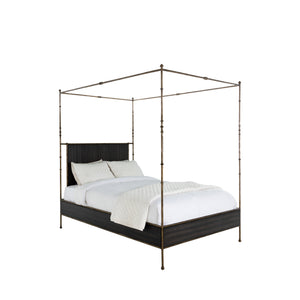 Reese Wood Metal Modern Canopy Bed - Queen, Black, Dark Antique Brass | Gabriella White - SCH-175599