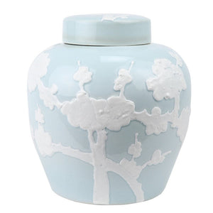 Pastel Pale Blue Cherry Blossom Flat Top Jar