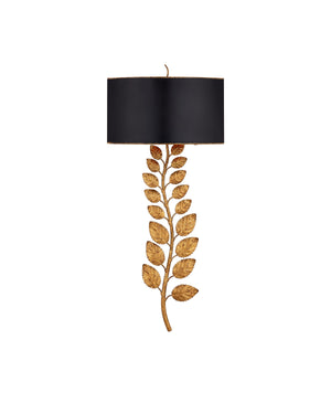 Currey & Co Birdwood Gold Wall Sconce, Black Shade | 5221