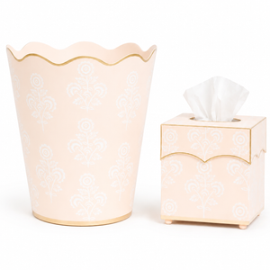 Pale Peach Floral Scalloped Wastepaper Basket & Tissue (2 Options)