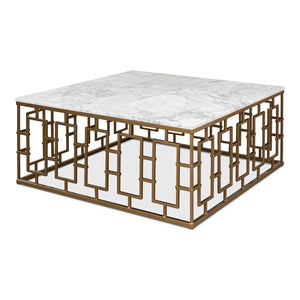 Brass Gate Cocktail Table W/ Wht Marble | Sarreid Ltd - 53135