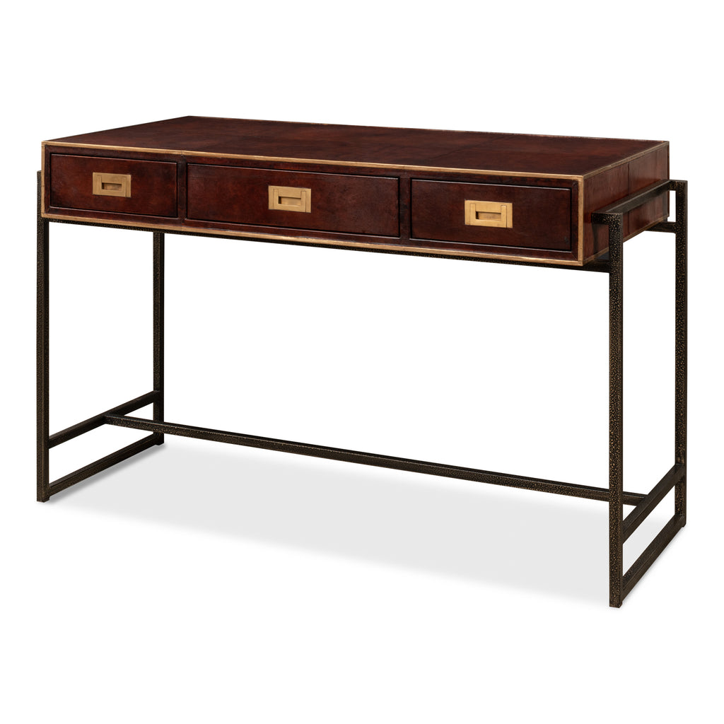 Old Brown Leather Desk | Sarreid Ltd - 53151
