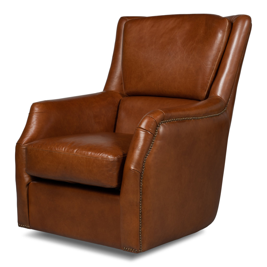 Baker Leather Swivel Chair Havana Lthr | Sarreid Ltd - 53468
