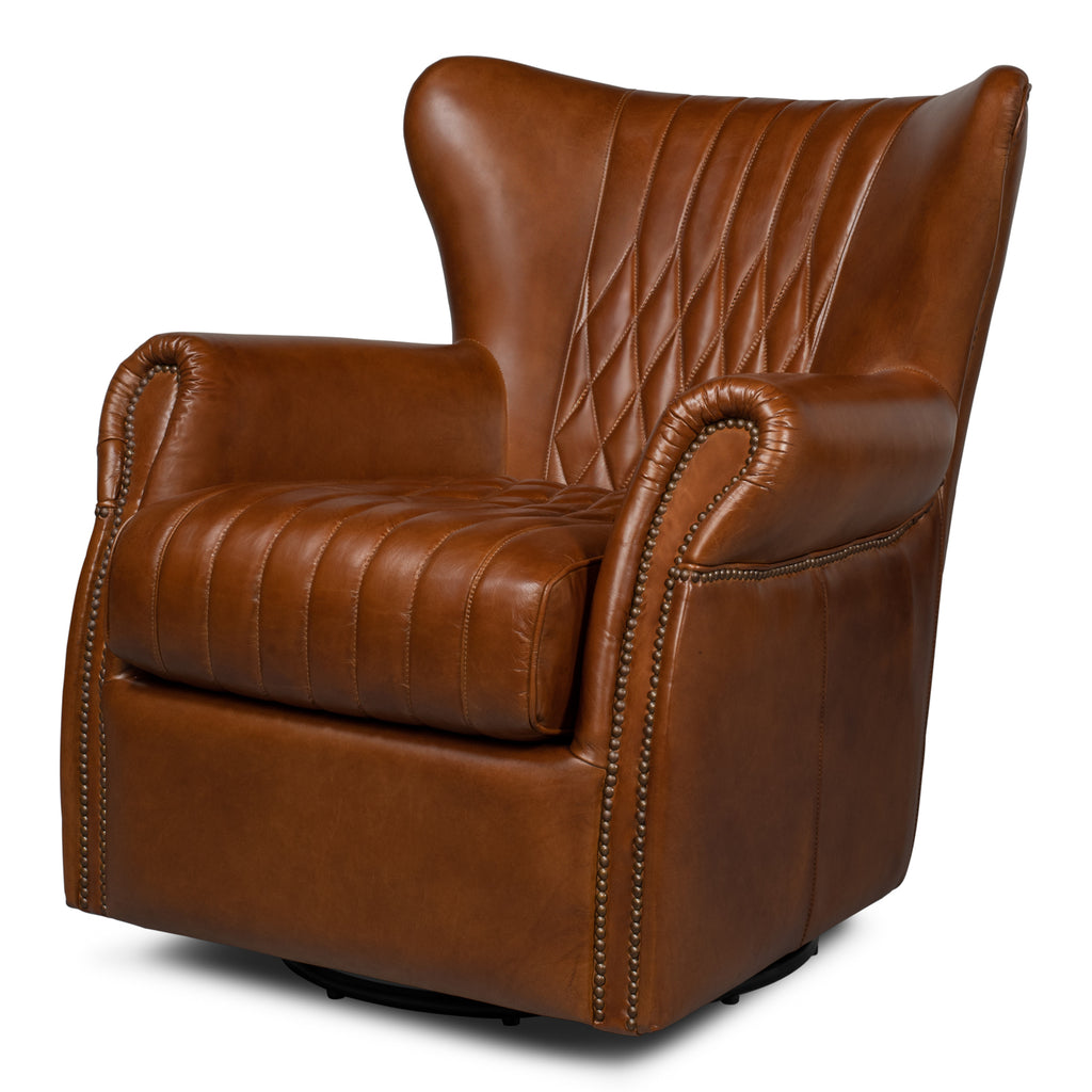 Bugatti Leather Swivel Chair | Sarreid - 53469