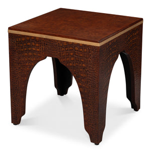 Croco Embossed Leather Stool, Tan Tessoro | Sarreid - 54011-4