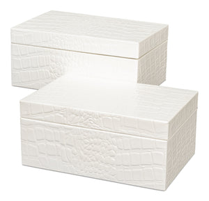 Candece Leather Box, Pearl, S/2 | Sarreid - 54013-2