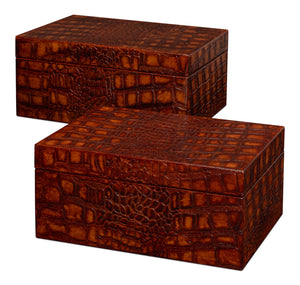 Candece Leather Box, Tan, S/2 | Sarreid - 54013-4