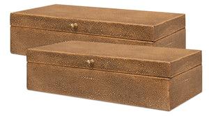 Gatsburg Shagreen Box, Tawny Brown, S/2 | Sarreid - 54078-5