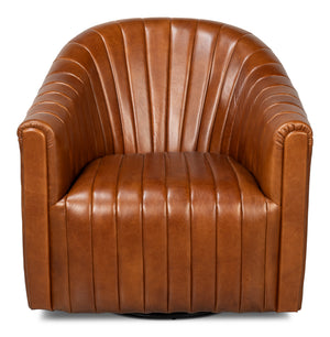 Essex Swivel Chair Havana Brown Leather | Sarreid Ltd - 54240-HB