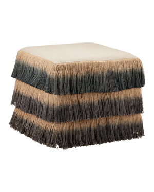 Jute Black Fringe Ottoman | Currey & Co - 7000-1312
