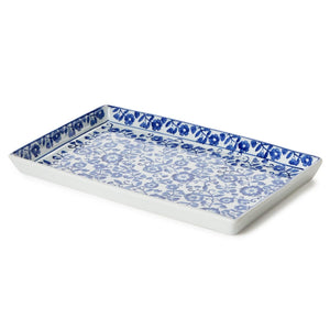 Chinoiserie Hand-Painted Blue and White Floral Tray | Two's Company - 55158