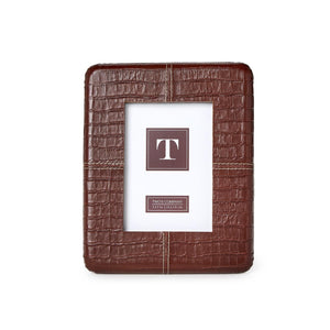 Chestnut 5x7 Genuine Leather Reptile Pattern Photo Frame | Two's Company - 55336