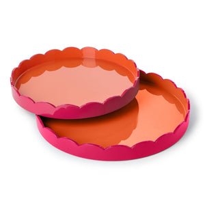 Set of 2 Scalloped Pink and Orange Dual Tone Lacquered Tays | Two's Company - 55391