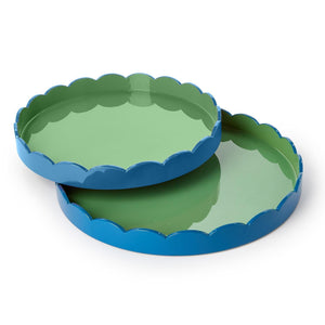 Set of 2 Scalloped Blue and Green Dual Tone Lacquered Trays | Two's Company - 55392
