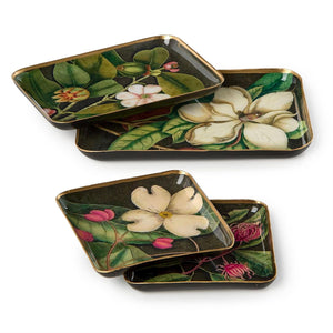 Set of 4 Vintage Floral Print Metal Trays | Two's Company - 55402