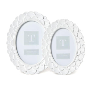 Set of 2 White Fanshell Oval Photo Frame Incl 2 Sizes | Two's Company - 55418