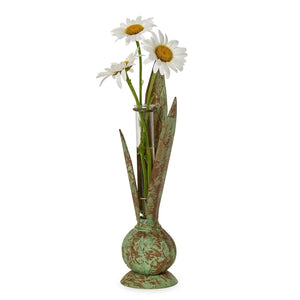 Verdigris Hand-Crafted Bulb and Leaf Vase | Two's Company - 55438