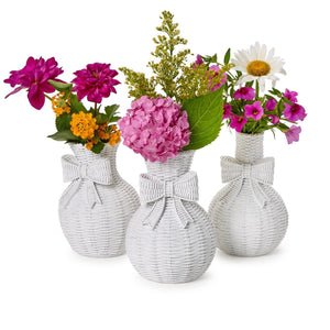 Bowed Beauties Set of 3 Basket Weave Pattern White Vases | Two's Company - 55452
