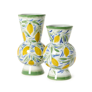 Set of 2 Hand-Painted Lemon Vases Includes 2 Shapes | Two's Company - 55467