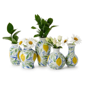 Set of 5 Hand-Painted Mini Lemon Vases Includes 5 Shapes | Two's Company - 55468