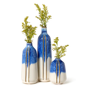 Set of 3 Reactive Glaze Mini Blue and White Vases | Two's Company - 55471