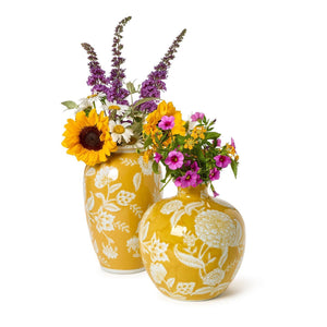 Set of 2 Yellow Floral Vases Incl 2 Styles | Two's Company - 55486