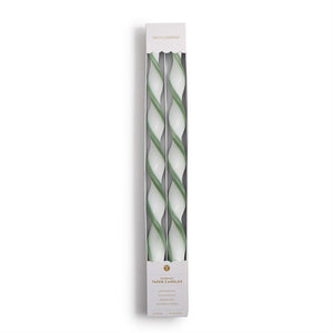 Set of 2 Twist and Glow Green Ribbon 15 3/4" Twist Taper Candles in Gift Box | Two's Company - 55491