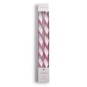 Set of 2 Twist and Glow Pink Ribbon 15 3/4" Twist Taper Candles in Gift Box | Two's Company - 55493
