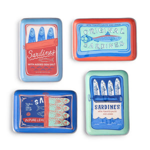 Sardines Set of 4 Metal Trinket / Desk Trays Incl 4 Designs | Two's Company - 55524