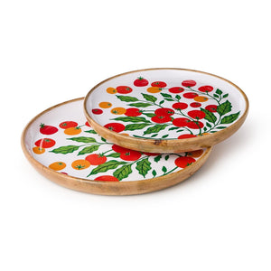 Set of 2 Garden Harvest Set Hand-Crafted Wooden Round Trays with Enamel Incl 2 Sizes | Two's Company - 55531