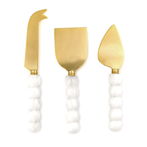 Modern Pop Set of 3 White Beaded Cheese Knives in Gift Box | Two's Company - 55556