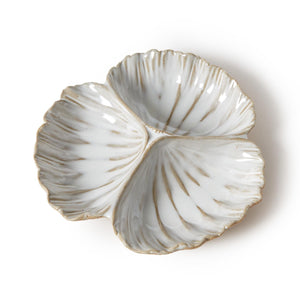 Artisanal Reactive Glaze 3 Section Shell Tidbit Dish / Tray | Two's Company - 55561