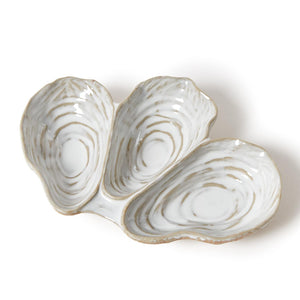 Artisanal Reactive Glaze 3 Section Oyster Shell Tidbit Dish / Tray | Two's Company - 55562
