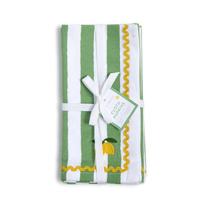 Set of 4 Lemon Embroidered Cloth Dinner Napkins | Two's Company - 55575