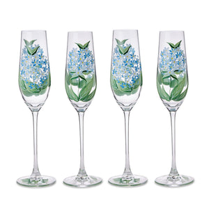 Set of 4 Hydrangea Hand-Painted Stemmed Champagne Flutes | Two's Company - 55590