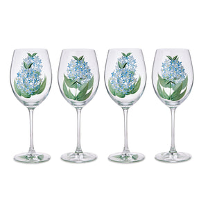 Set of 4 Hydrangea Hand-Painted Stemmed Wine Glasses | Two's Company - 55591