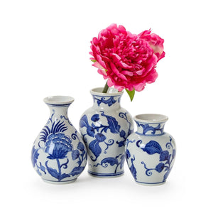 Set of 3 Hand-Painted Blue and White Floral Chinoiserie Vases | Two's Company - 55620