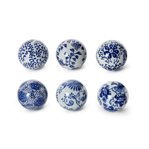 Set of 6 Hand-Painted Blue and White Decorative Balls | Two's Company - 55623