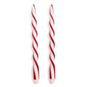 Set of 2 Twist and Glow Red Ribbon 15 3/4" Twist Taper Candles in Gift Box | Two's Company - 55627