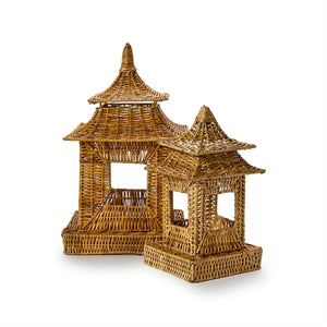 Set of 2 Pagoda Rattan Lanterns Incl 2 sizes | Two's Company - 55629