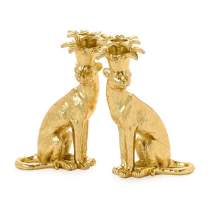Set of 2 Gold Leopard Taper Candlestick Candleholders | Two's Company - 55647