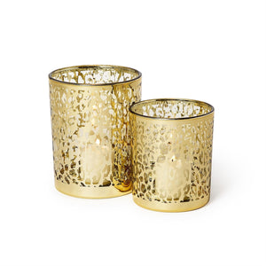 Set of 2 Leopard Silhouette Antiqued Tealight / Votive Candleholders Incl 2 sizes | Two's Company - 55651