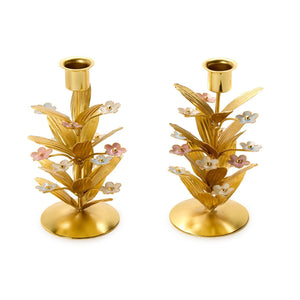 Set of 2 Tri-Flower Embellished Candleholders | Two's Company - 55667