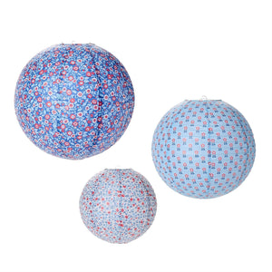 Set of 3 Red, White and Bloom Paper Lanterns in Gift Pack Includes 3 SizeSet of Patterns | Two's Company - 55669