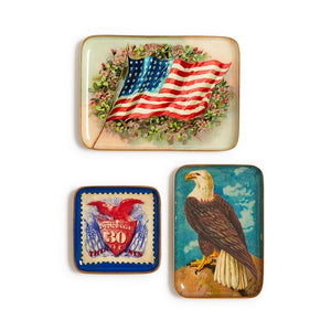 Set of 3 Vintage America Metal Trinket / Desk Tray Includes 3 Designs | Two's Company - 55679