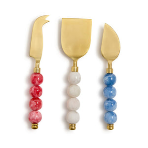 Set of 3 Red, White and Blue Cheese Knives in Gift Box | Two's Company - 55693